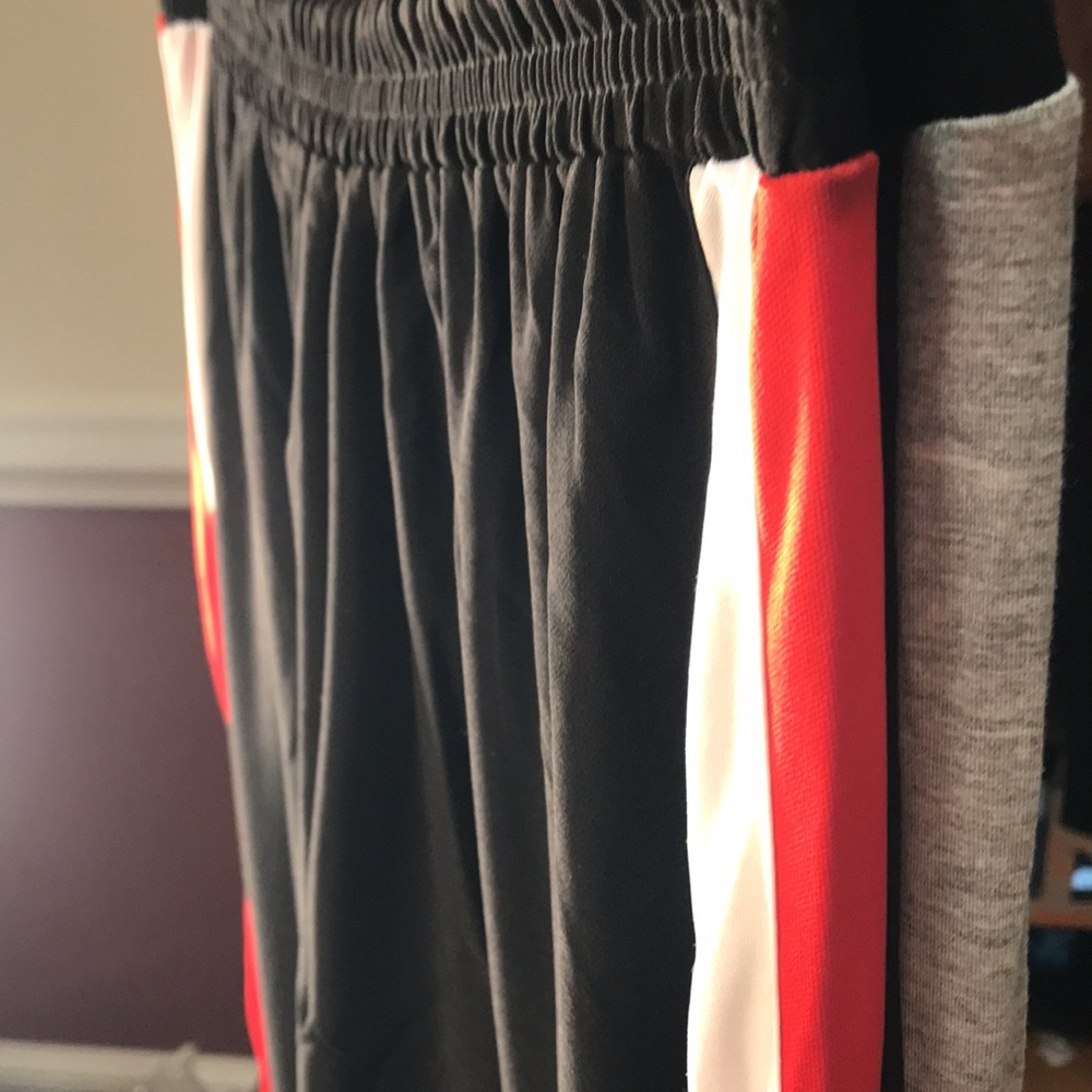 Miz Striped Palazzo: Gray Wide Leg Stretch Drawstring Pants w/ Black White - Picture 11 of 13